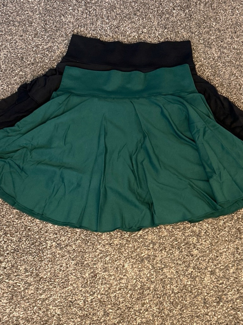 Women’s Emerald Green & Black Skater Skirt with Wide Waistband Set